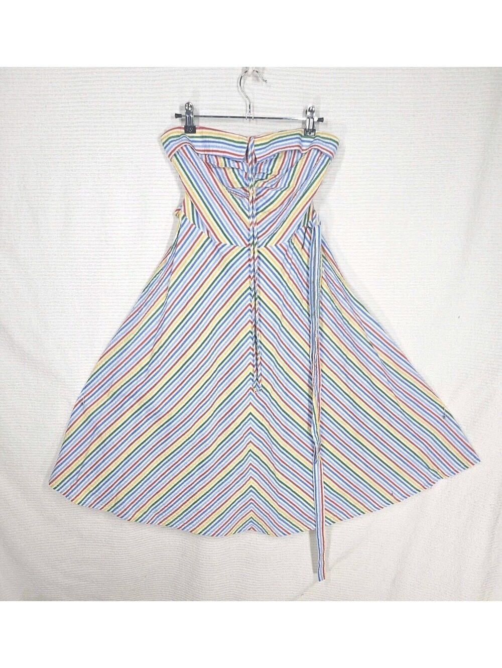 NWOT Vintage Eber Too Halter Dress 9 Smocked Strapless Rainbow Pinup 100% Cotton